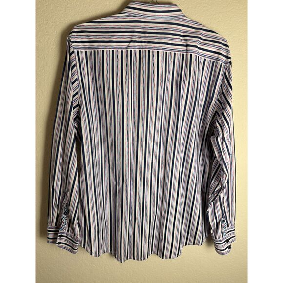 Robert Graham Men's Size 2XL Blue Stripe Flip Collar & Cuff Button Shirt XXL - Picture 8 of 10